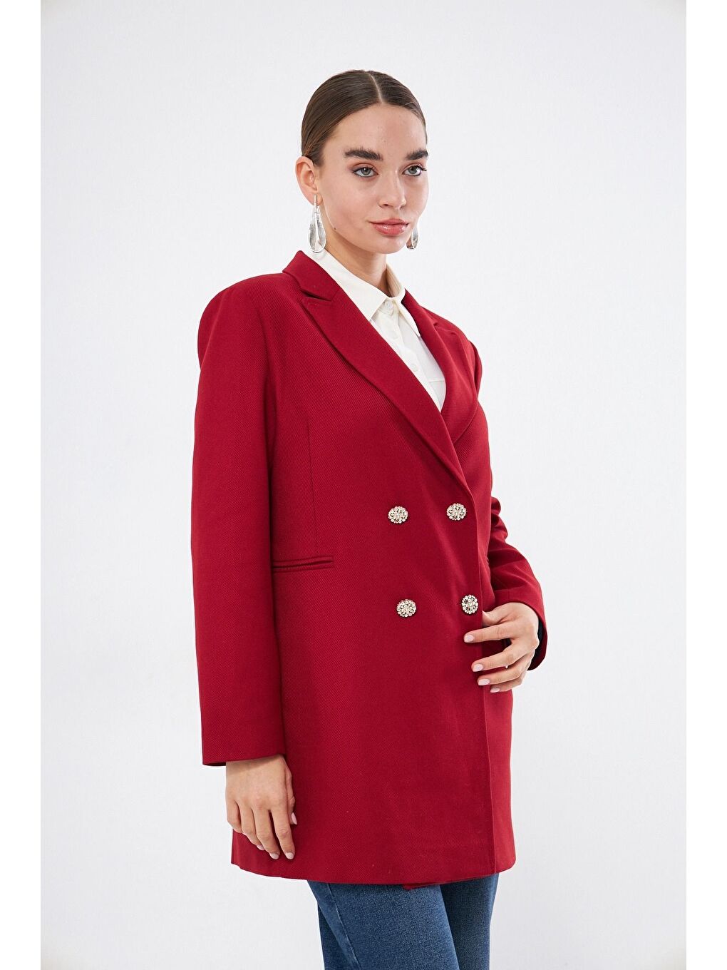 Renkli Astarlı Kırmızı Ceket-2