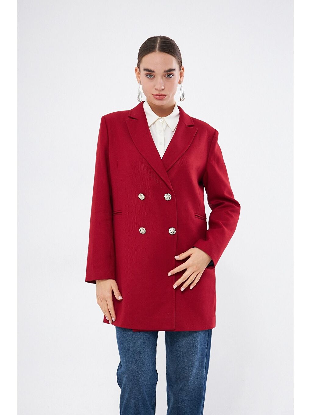 Renkli Astarlı Kırmızı Ceket-3