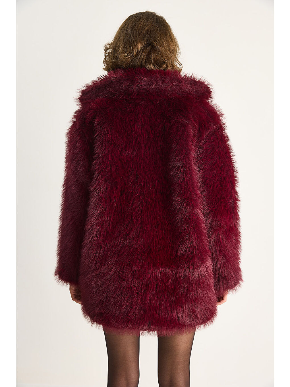 Bordo Kadın Premium Suni Uzun Kürk Ceket-7
