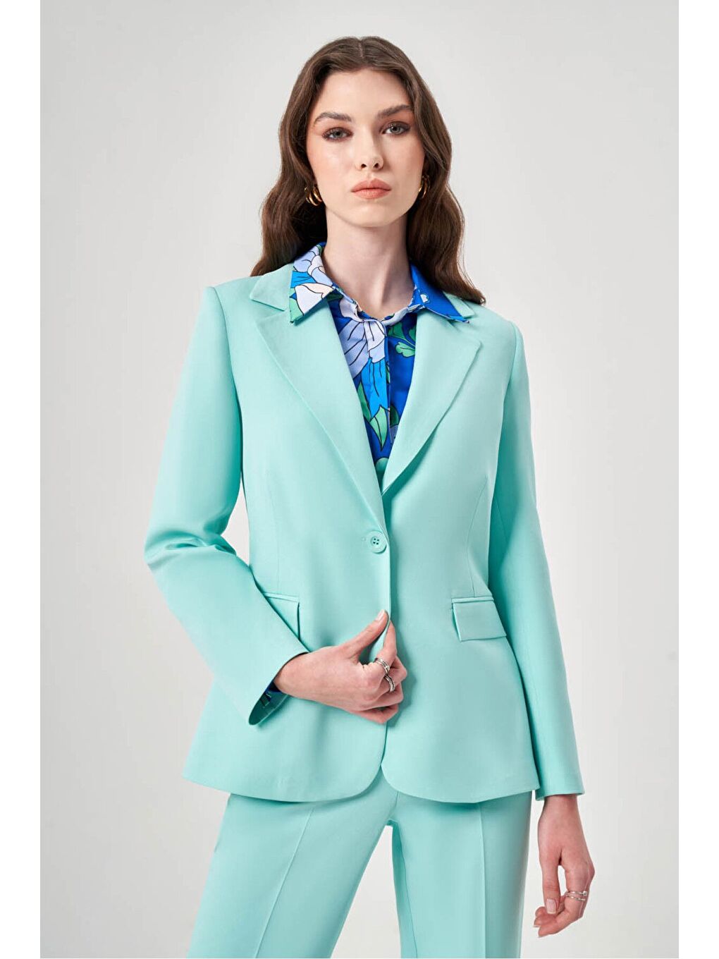 Karışık Basic Klasik Mint Ceket-3