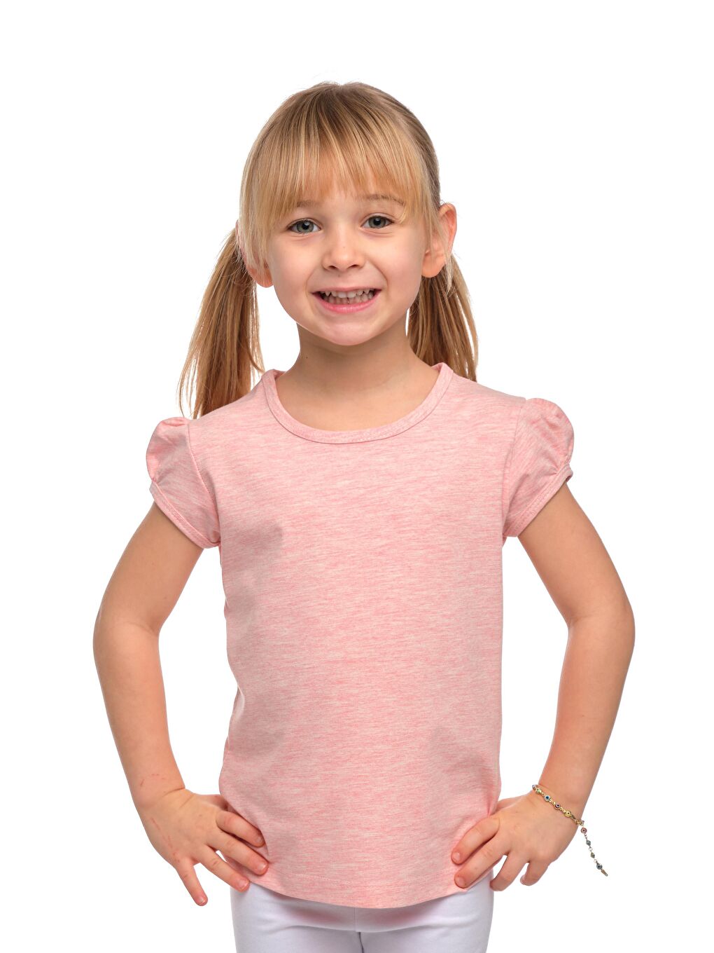 Koyu Pembe Melanj Kız Çocuk Kısa Kollu Basıc Tişört