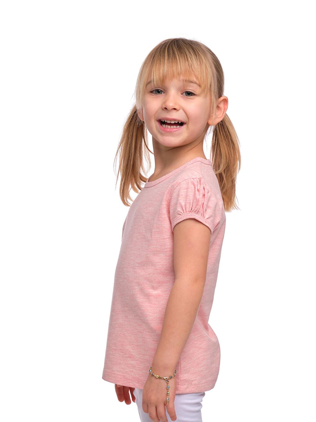 Koyu Pembe Melanj Kız Çocuk Kısa Kollu Basıc Tişört-1