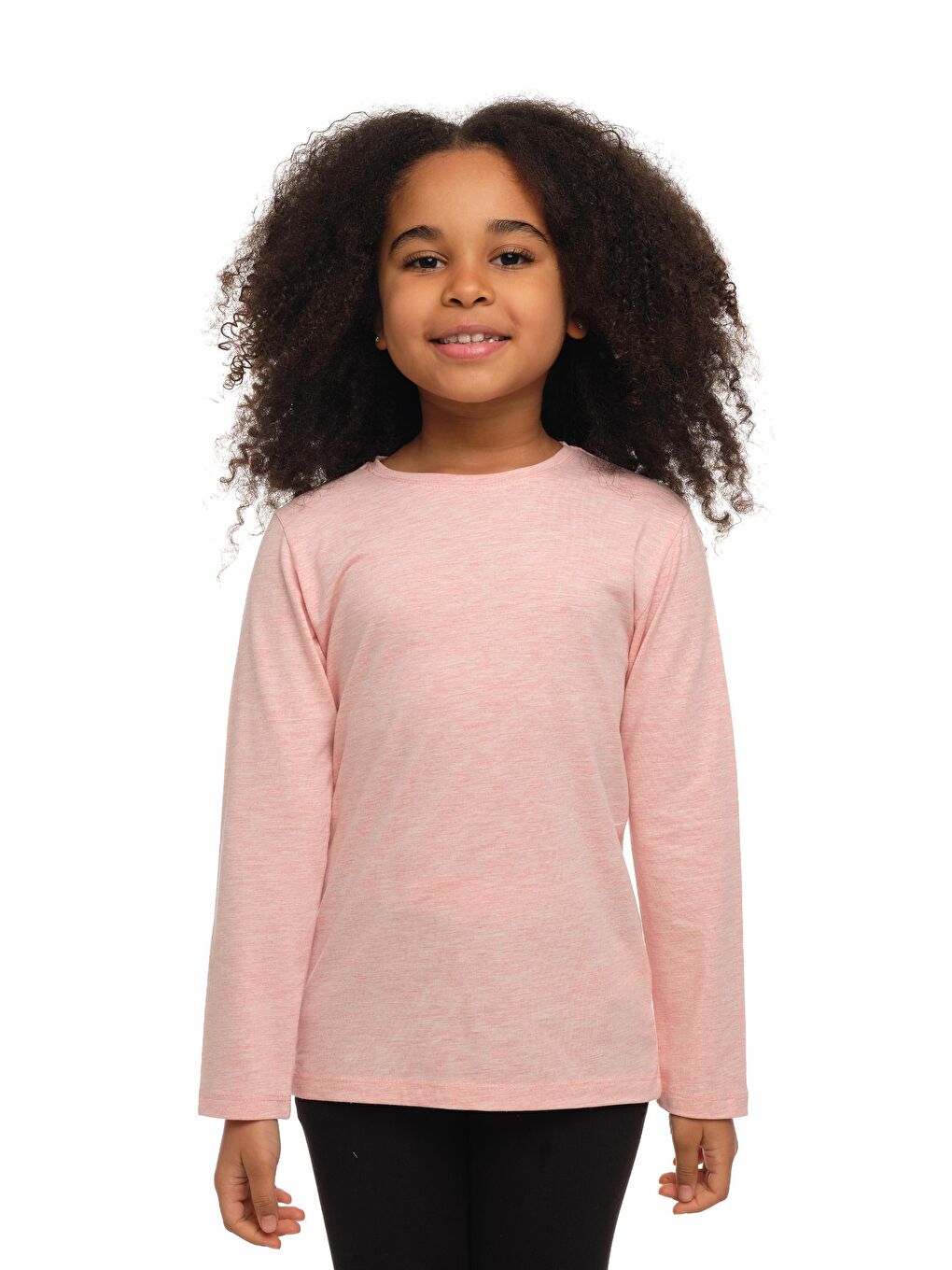 Koyu Pembe Melanj Unısex Sıfır Yaka Uzun Kollu Tişört