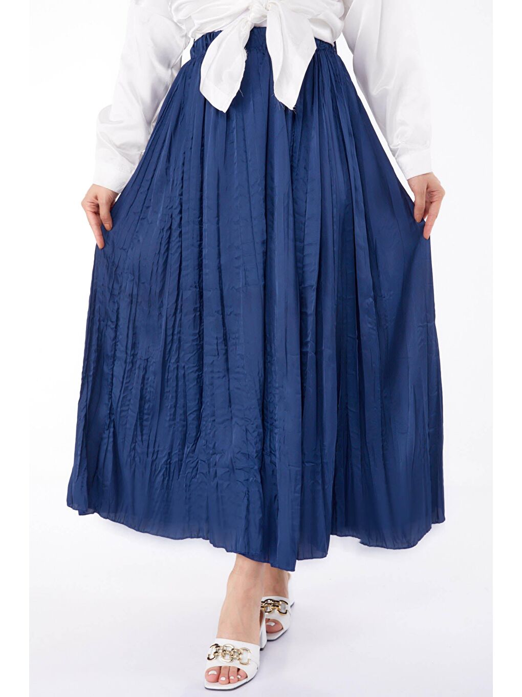 Orta Kadın Lacivert Piliseli Etek - 25679-2