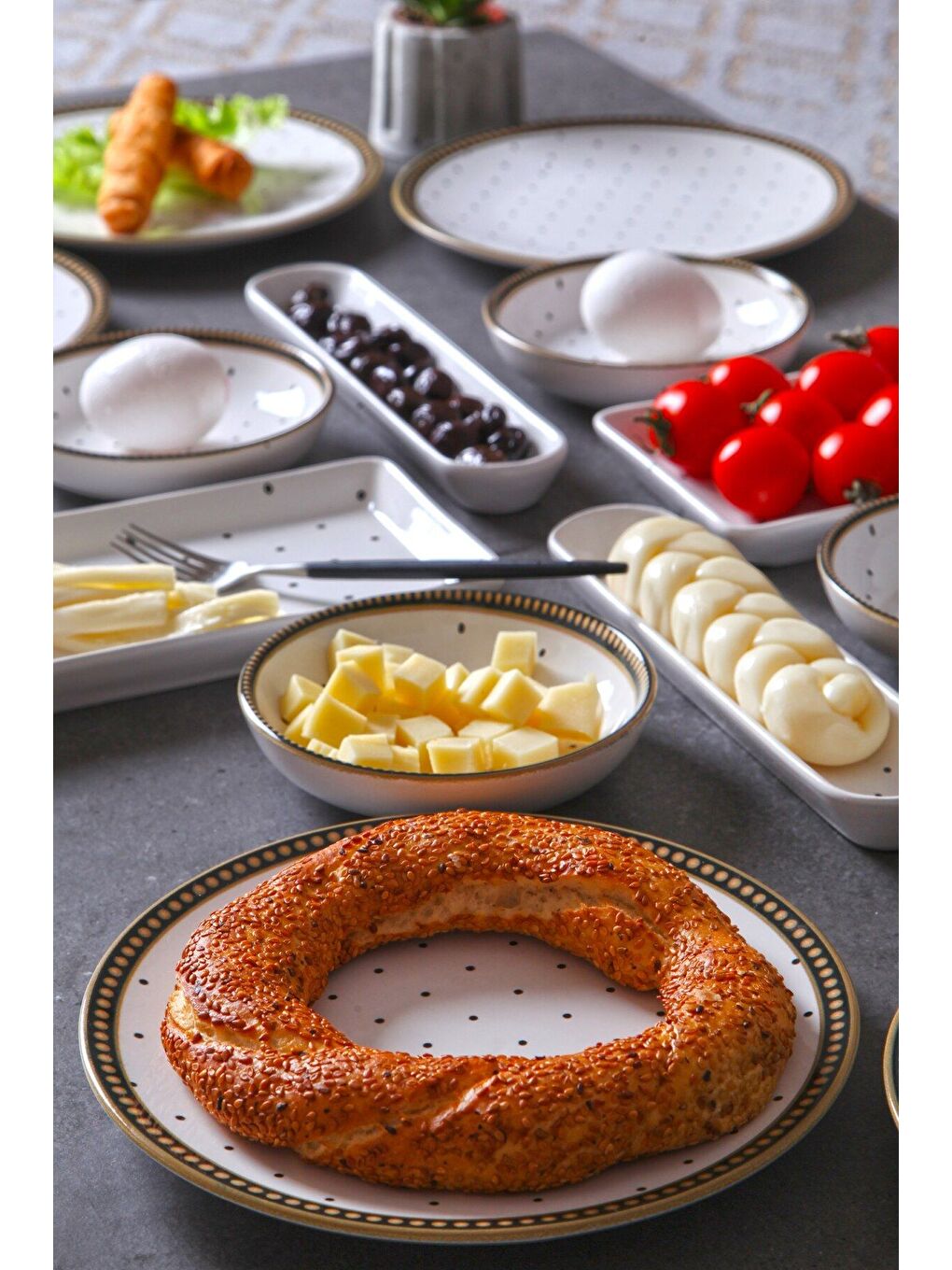 Siyah 14 Parça 6 Kişilik Handmade Mono Desen Kahvaltı Takımı   Lüx Kahvaltılık Sunum Seti-1