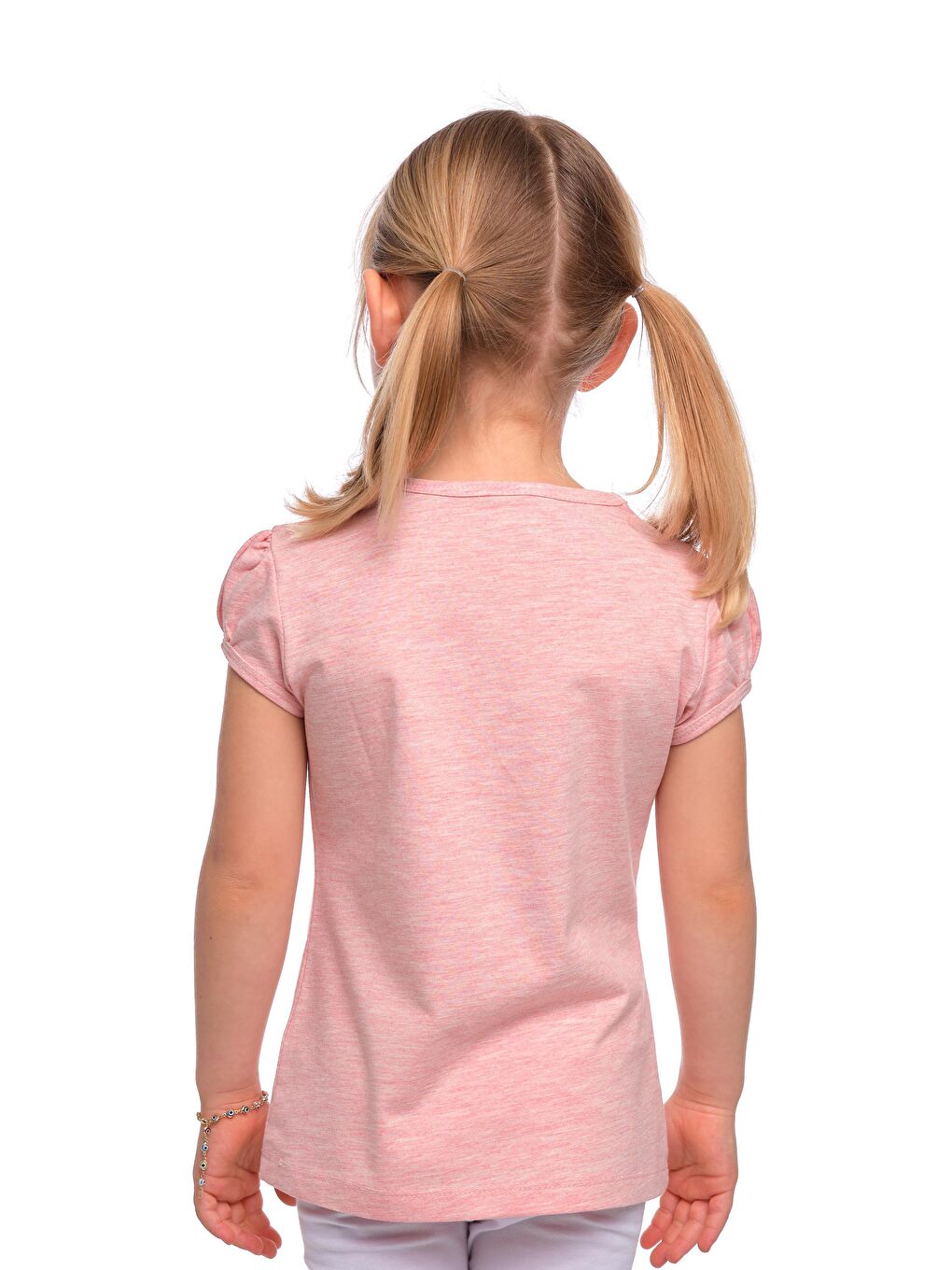 Koyu Pembe Melanj Kız Çocuk Kısa Kollu Basıc Tişört-2