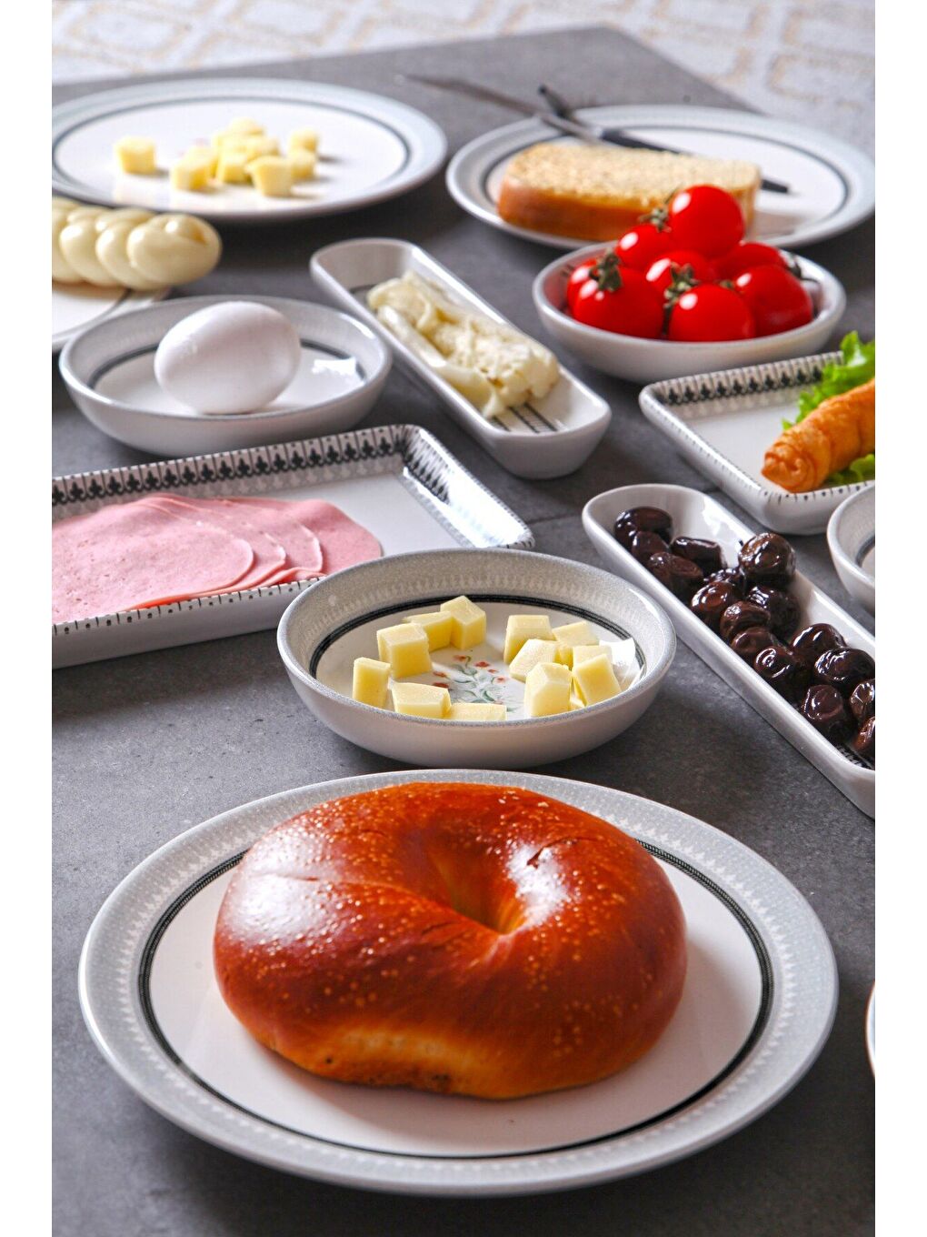 Beyaz 14 Parça 6 Kişilik Handmade İlkbahar Desen Kahvaltı Takımı   Lüx Kahvaltılık Sunum Seti-1