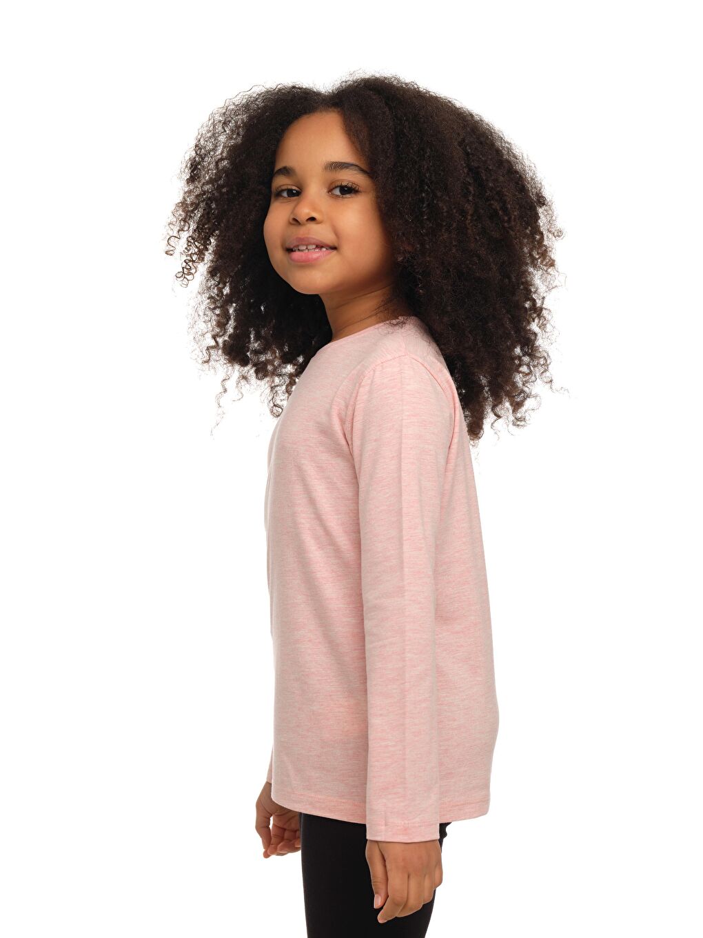 Koyu Pembe Melanj Unısex Sıfır Yaka Uzun Kollu Tişört-1