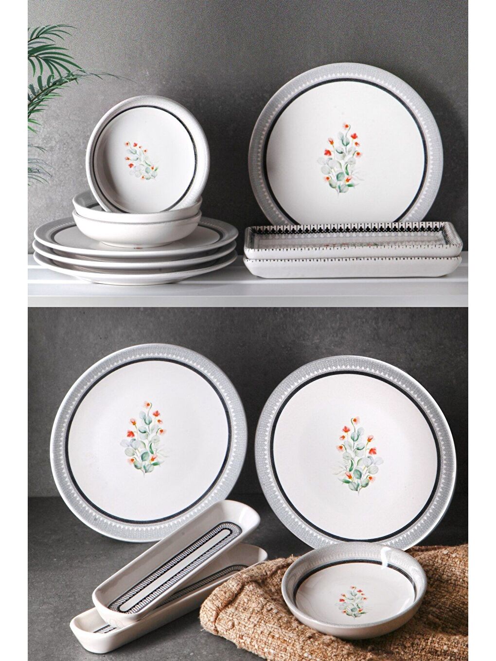 Beyaz 14 Parça 6 Kişilik Handmade İlkbahar Desen Kahvaltı Takımı   Lüx Kahvaltılık Sunum Seti-3