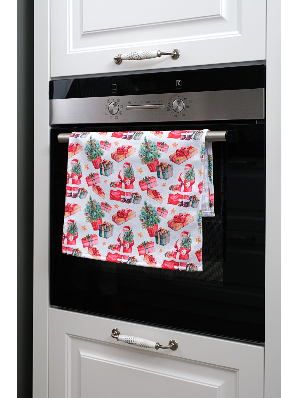 Yılbaşı Temalı Noel Baba Çam Hediye Detaylı Dekoratif Mutfak Fırın Kurulama Bezi Beyaz - 35x55cm