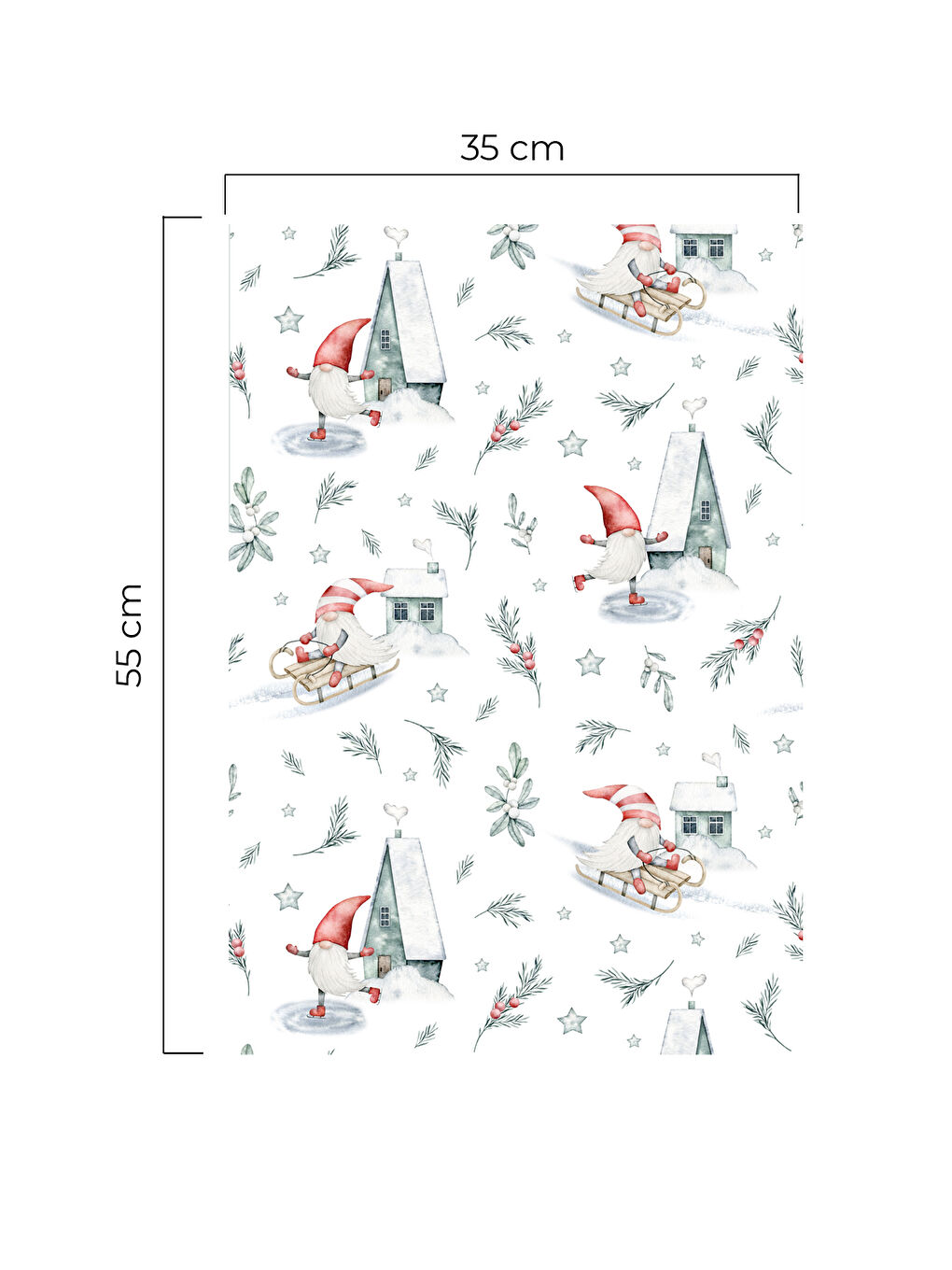 Beyaz Yılbaşı Temalı Noel Bahçe Cüce Detaylı Dekoratif Mutfak Fırın Kurulama Bezi Yeşil - 35x55cm-1