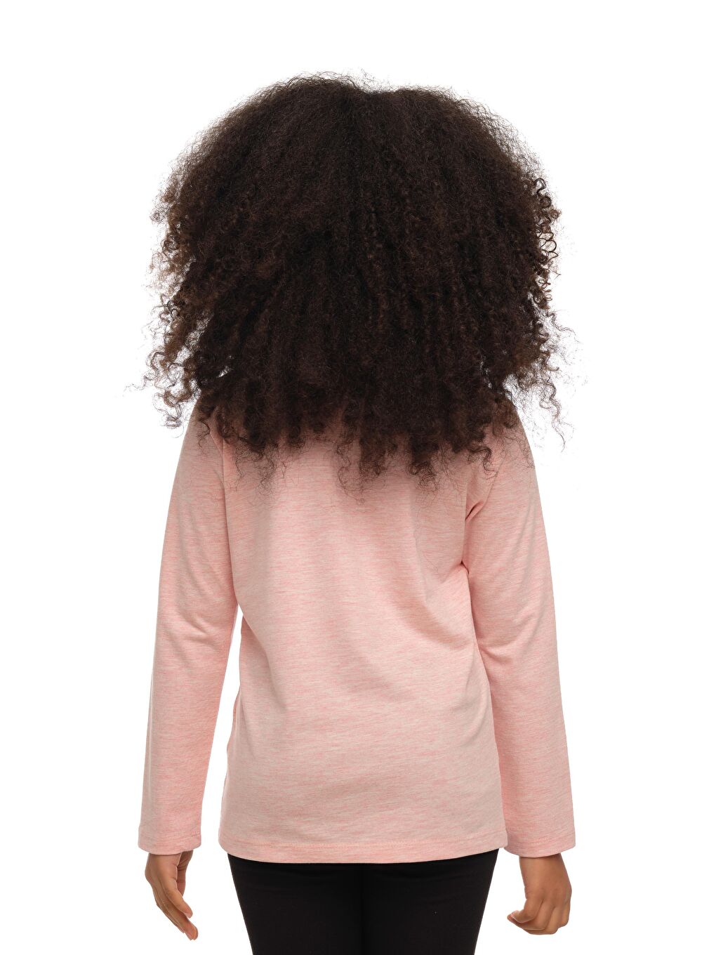 Koyu Pembe Melanj Unısex Sıfır Yaka Uzun Kollu Tişört-2