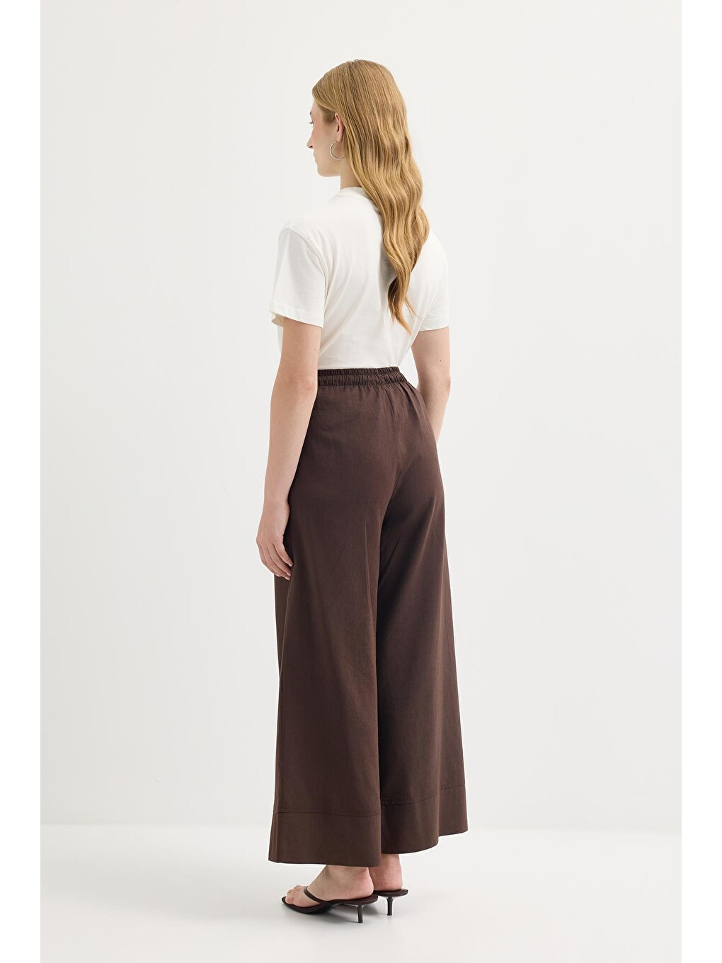 Kahverengi Doren Bağlamalı Keten Pantolon Acı Kahve-3