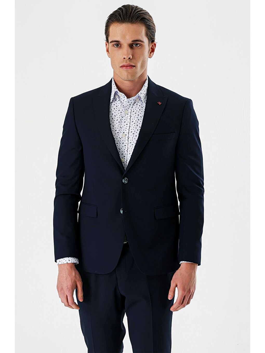 Lacivert Düz Kırlangıç Yaka Elastanlı 6 Drop Slim Fit Dar Kesim Klasik Takım Elbise 1001240161