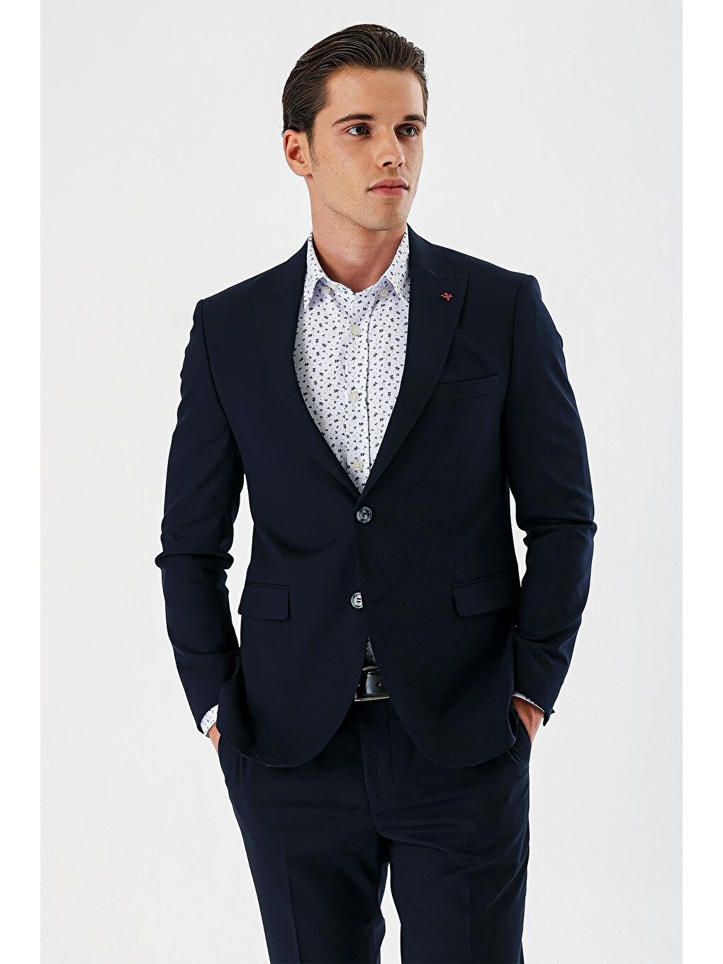 Lacivert Düz Kırlangıç Yaka Elastanlı 6 Drop Slim Fit Dar Kesim Klasik Takım Elbise 1001240161-1