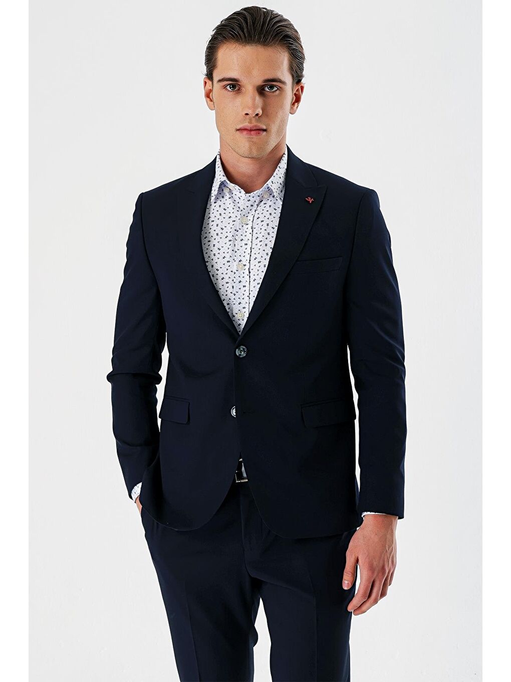 Lacivert Düz Kırlangıç Yaka Elastanlı 6 Drop Slim Fit Dar Kesim Klasik Takım Elbise 1001240161-2