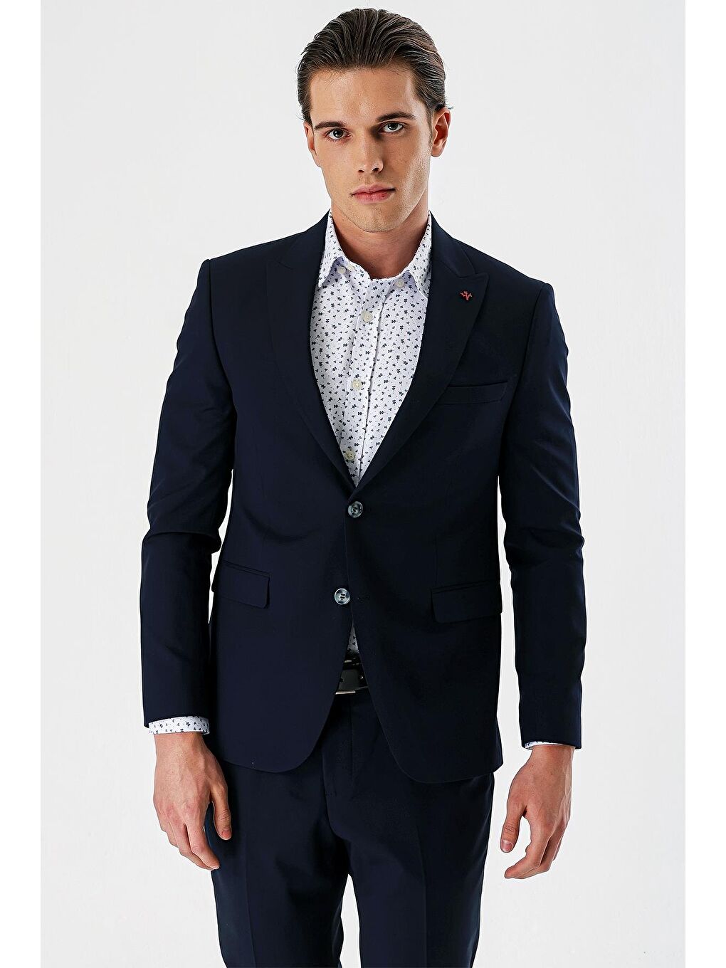 Lacivert Düz Kırlangıç Yaka Elastanlı 6 Drop Slim Fit Dar Kesim Klasik Takım Elbise 1001240161-3