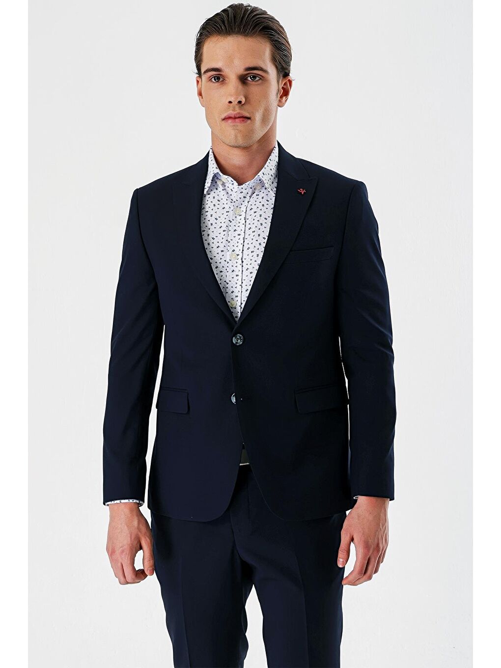 Lacivert Düz Kırlangıç Yaka Elastanlı 6 Drop Slim Fit Dar Kesim Klasik Takım Elbise 1001240161-4