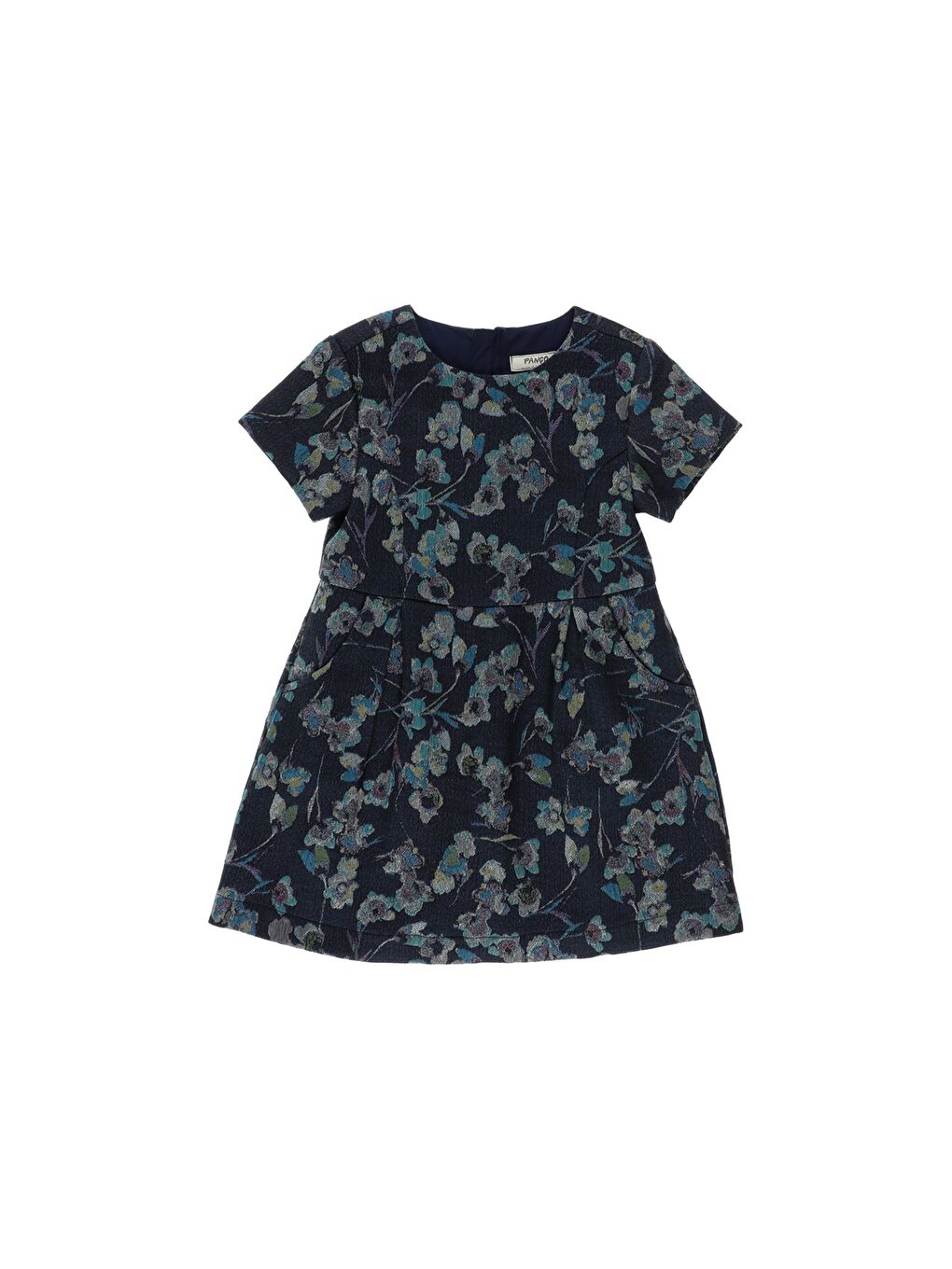Lacivert Kız Çocuk Çiçek Desenli Dokulu Elbise
