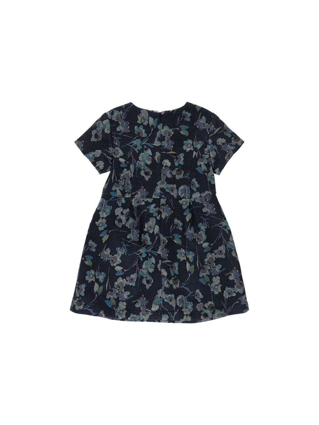 Lacivert Kız Çocuk Çiçek Desenli Dokulu Elbise-1