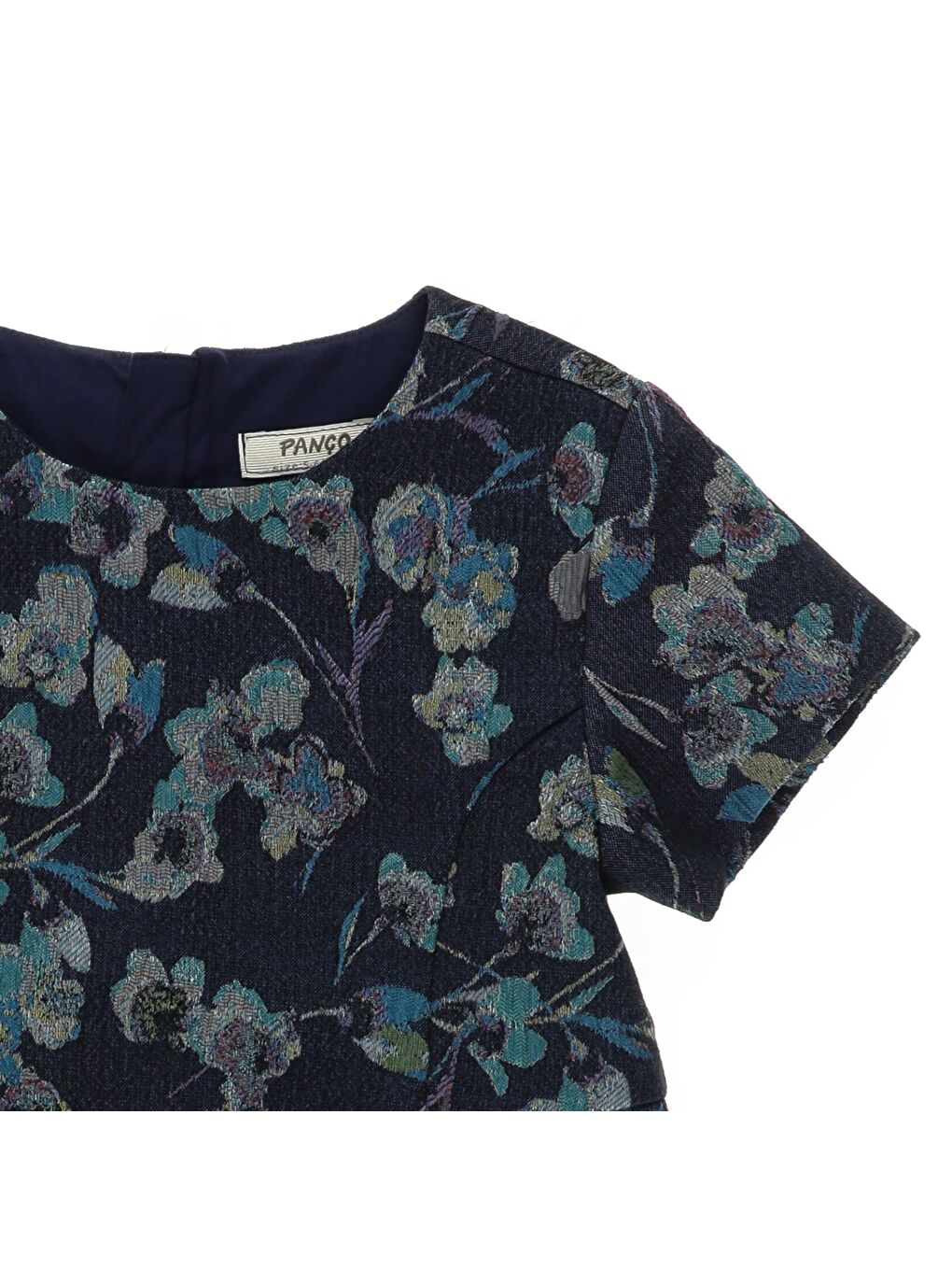 Lacivert Kız Çocuk Çiçek Desenli Dokulu Elbise-2