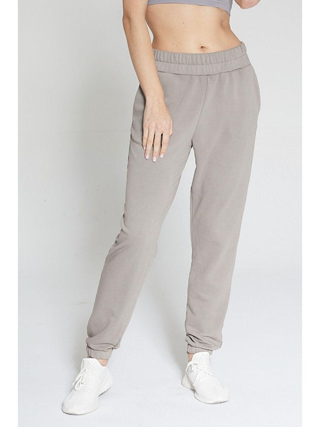 Gri Kadın Mineral Boyalı Organik Pamuklu Yüksek Bel Jogger Eşofman Altı - Mila