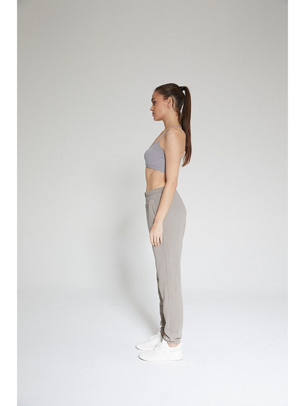 Gri Kadın Mineral Boyalı Organik Pamuklu Yüksek Bel Jogger Eşofman Altı - Mila-1