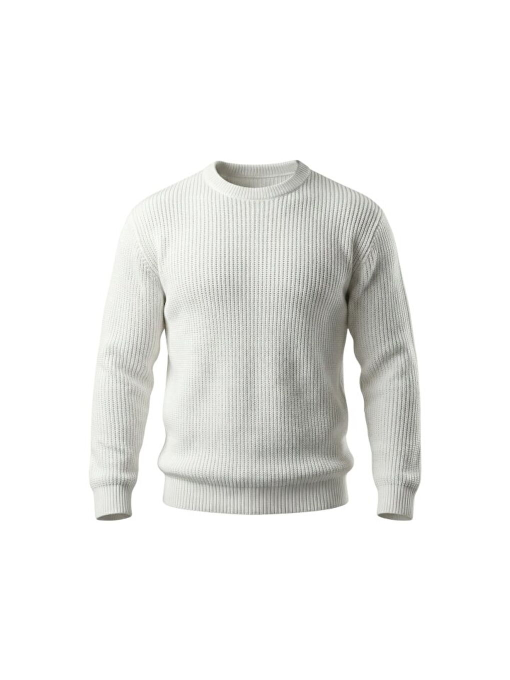 Beyaz Erkek Bisiklet Yaka Örme Kazak-1