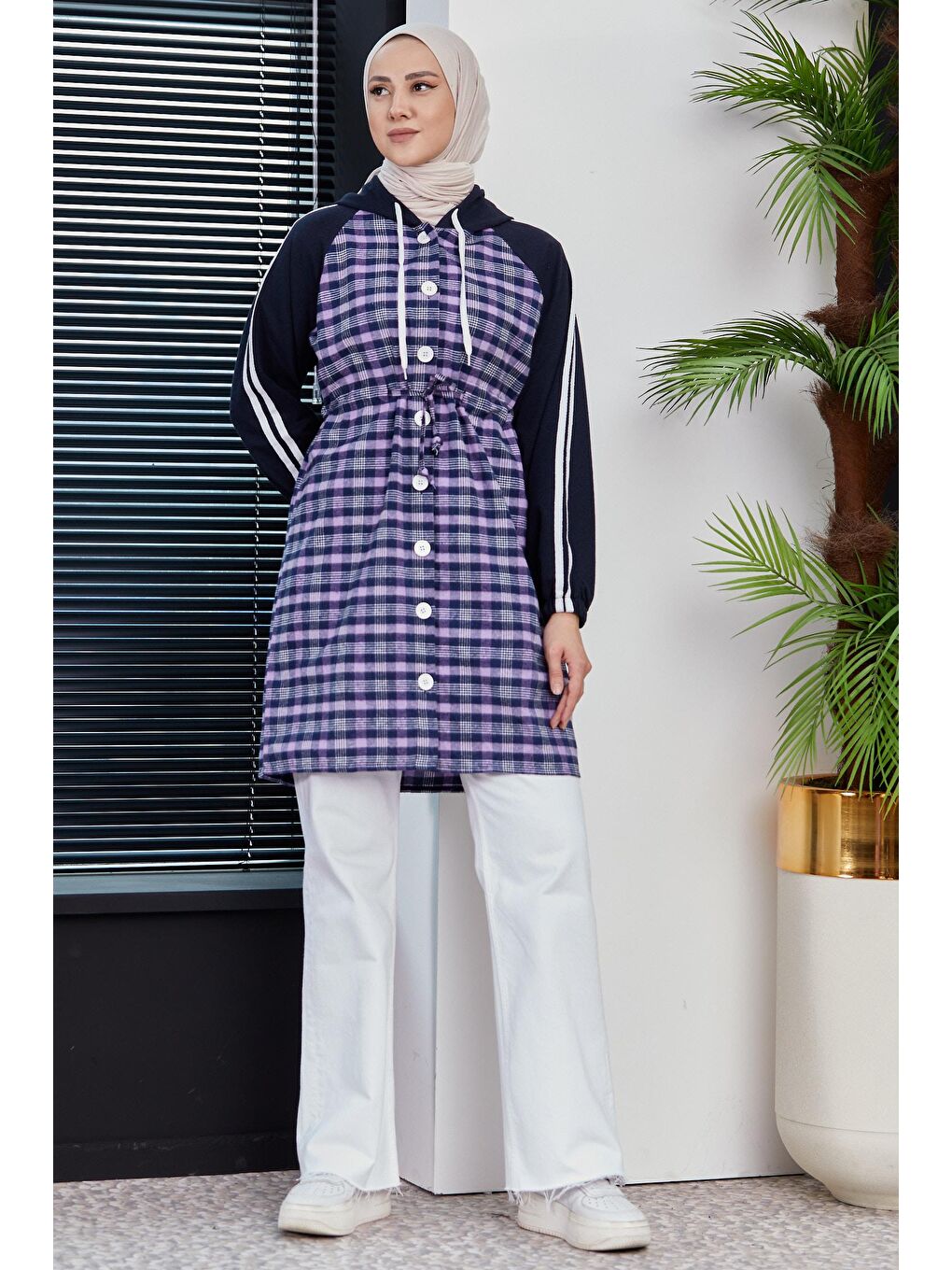 Kapüşonlu Yaka Kadın Lila Kapüşonlu Tunık - 3861-1