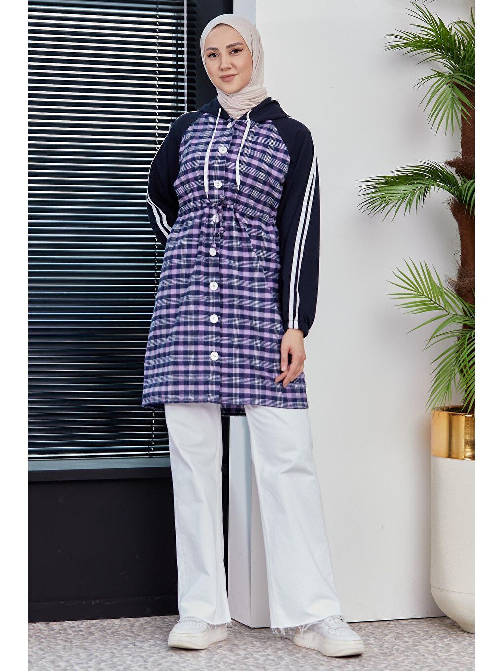 Kapüşonlu Yaka Kadın Lila Kapüşonlu Tunık - 3861-4