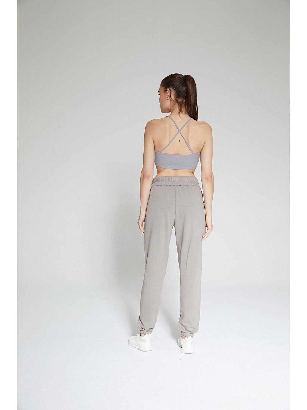 Gri Kadın Mineral Boyalı Organik Pamuklu Yüksek Bel Jogger Eşofman Altı - Mila-3