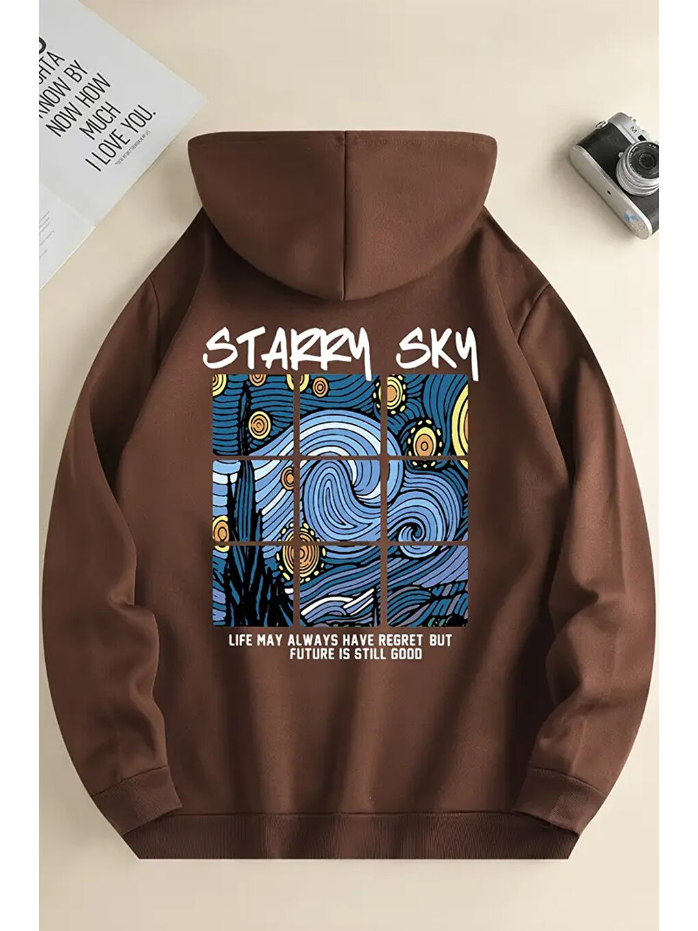 uyguntarz Açık Kahverengi Starry Sky Baskılı Unisex Oversize Sweatshirt - 1