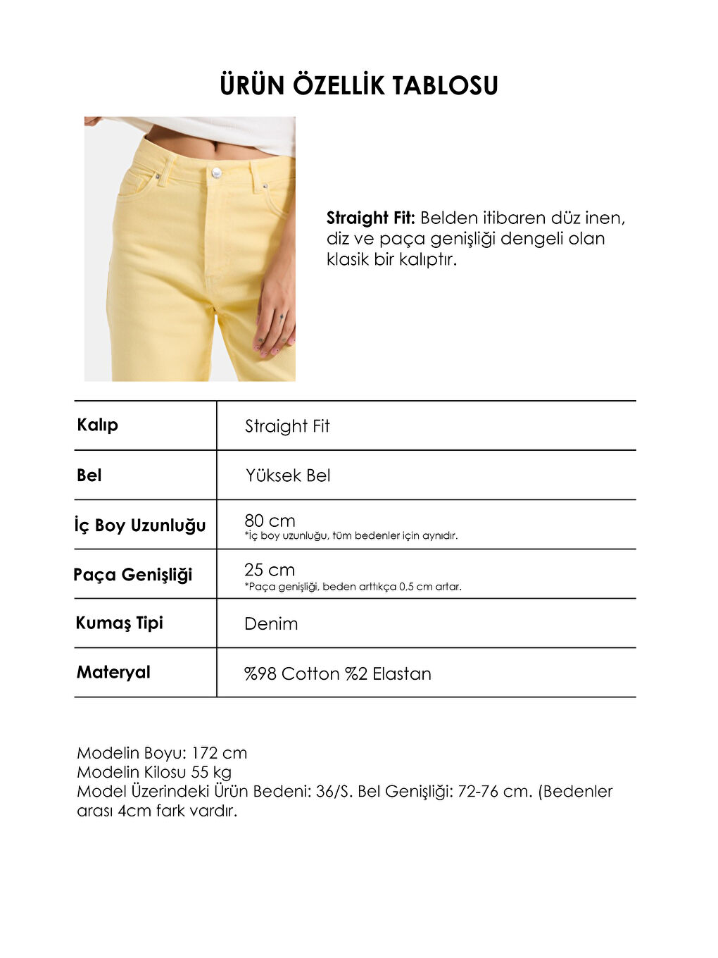 Kadın Sarı 6s6-108 Straight Fit Yüksek Bel Denim Jean-4