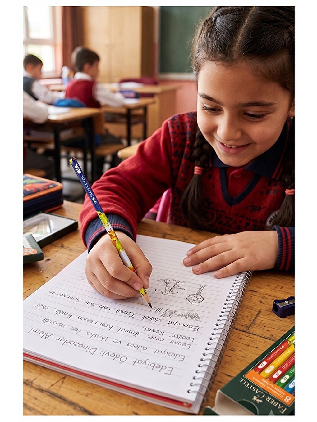 Dinozor Kurşun Kalem 1 Adet Yuvarlak Gövdeli Siyah Kurşun Kalem Yumuşak Yazım Kolay Tutuş Kaliteli-1