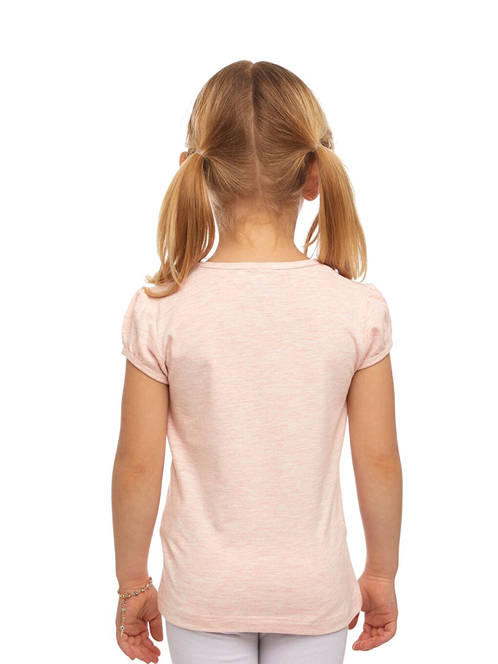 Açık Pembe Melanj Kız Çocuk Kısa Kollu Basıc Tişört-2