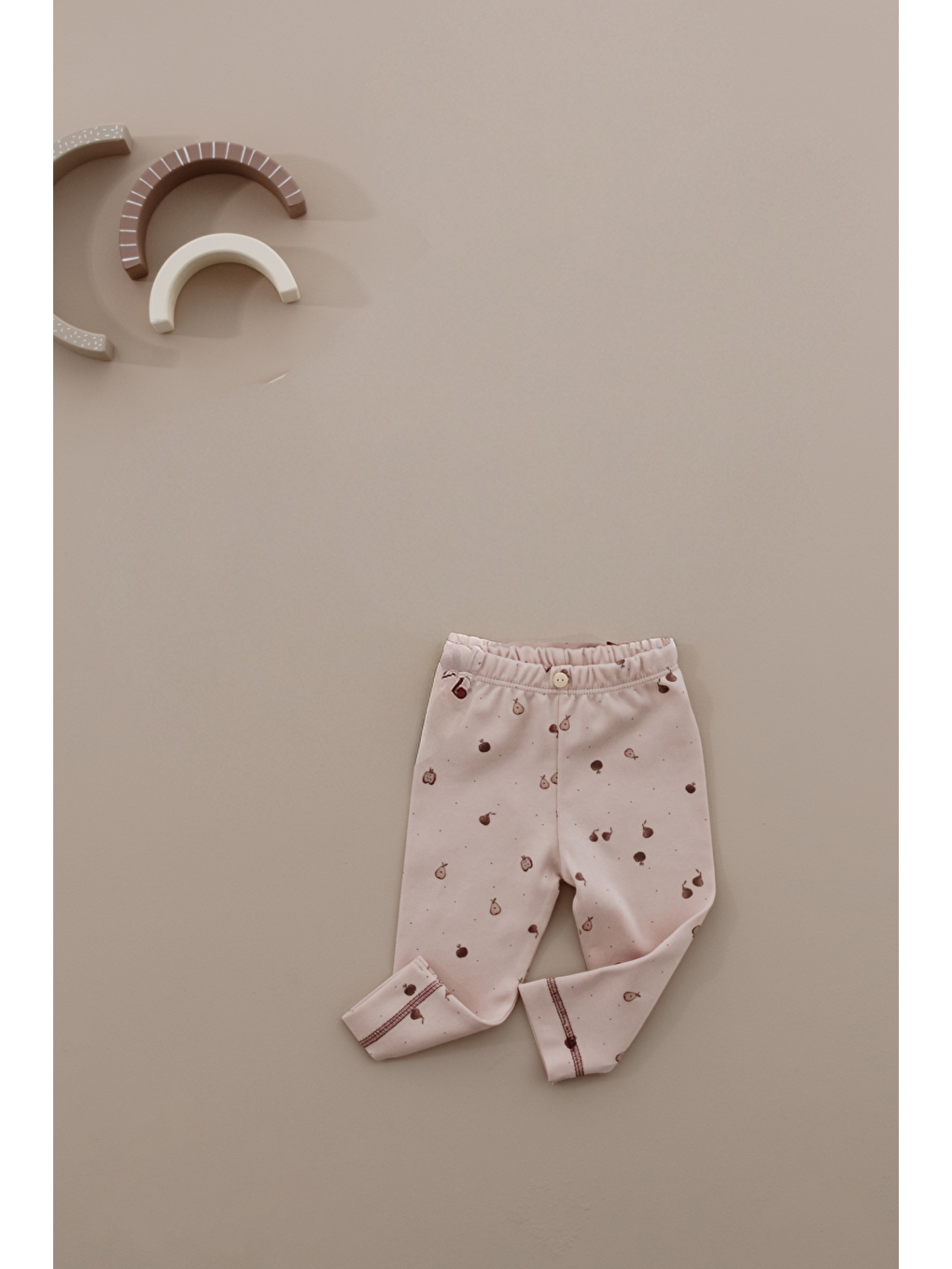 Bej Armut Baskılı Paça Dikiş Detaylı Bebek Tayt-1