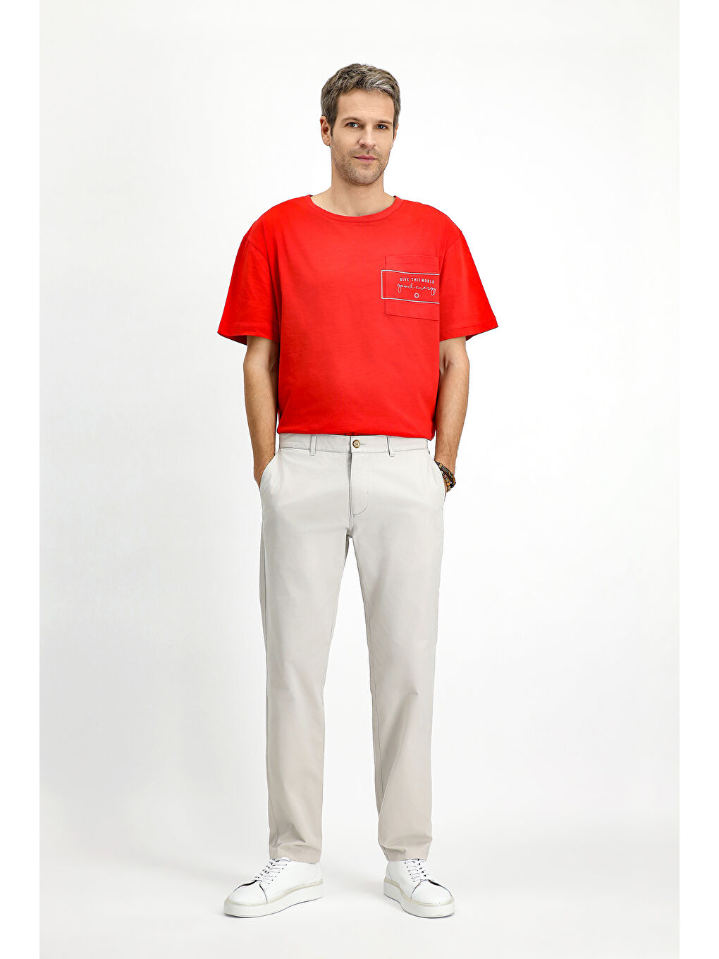 Kırmızı Bisiklet Yaka Oversize Pamuk Baskılı Tişört