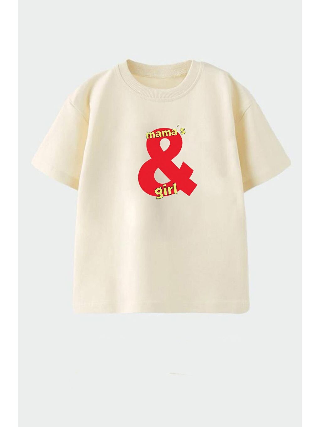 Bej Kız Çocuk Pamuklu Bisiklet Yaka Baskılı T-Shirt-1