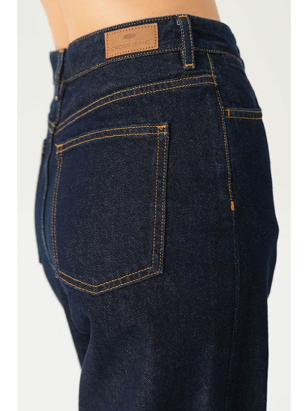 CROSS JEANS Koyu Mavi Ariana Koyu Mavi Yüksek Bel Patı Fermuarlı Mom Jean Pantolon C 4525-181 - 4