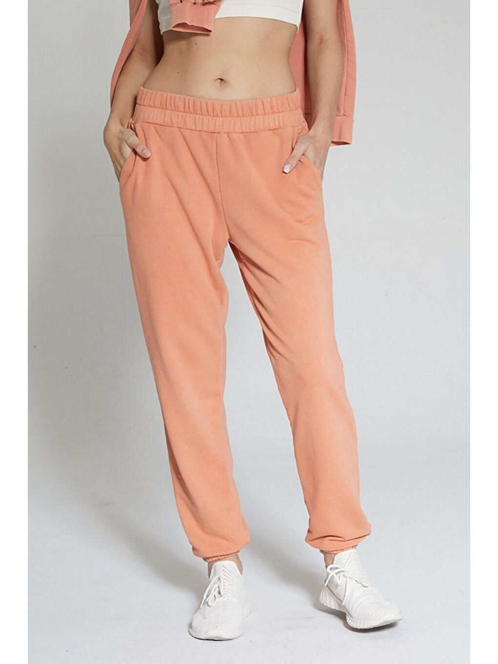 Turuncu Kadın Mineral Boyalı Organik Pamuklu Yüksek Bel Jogger Eşofman Altı - Mila