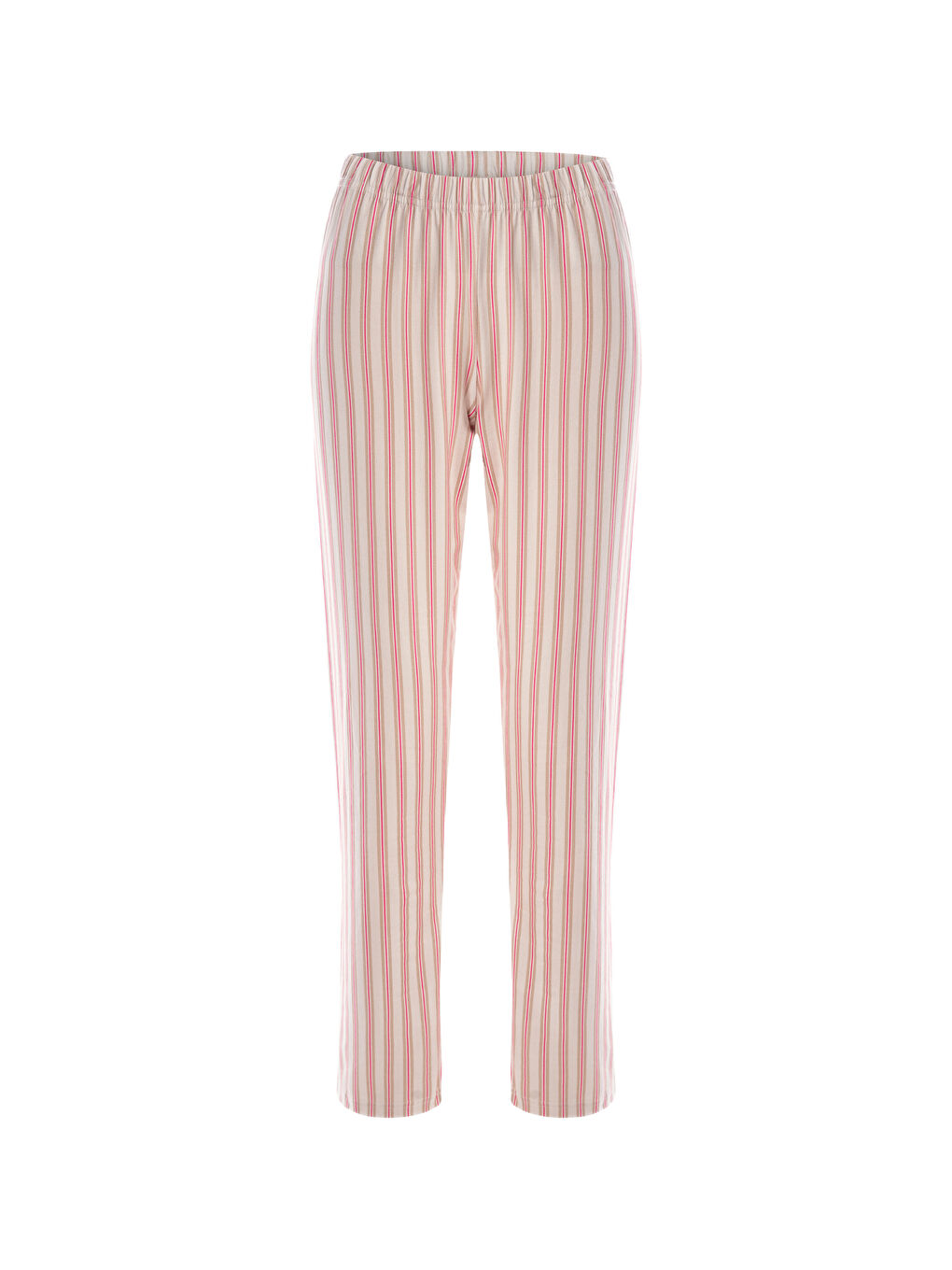 Gri Kadın Pamuklu Kaşkorse Üst Etiket Detaylı Çizgili Pijama Takımı-2