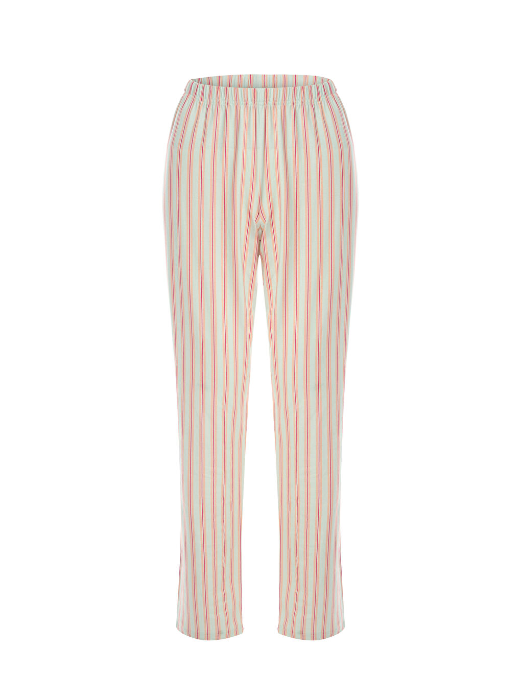 Gri Kadın Pamuklu Kaşkorse Üst Etiket Detaylı Çizgili Pijama Takımı-2