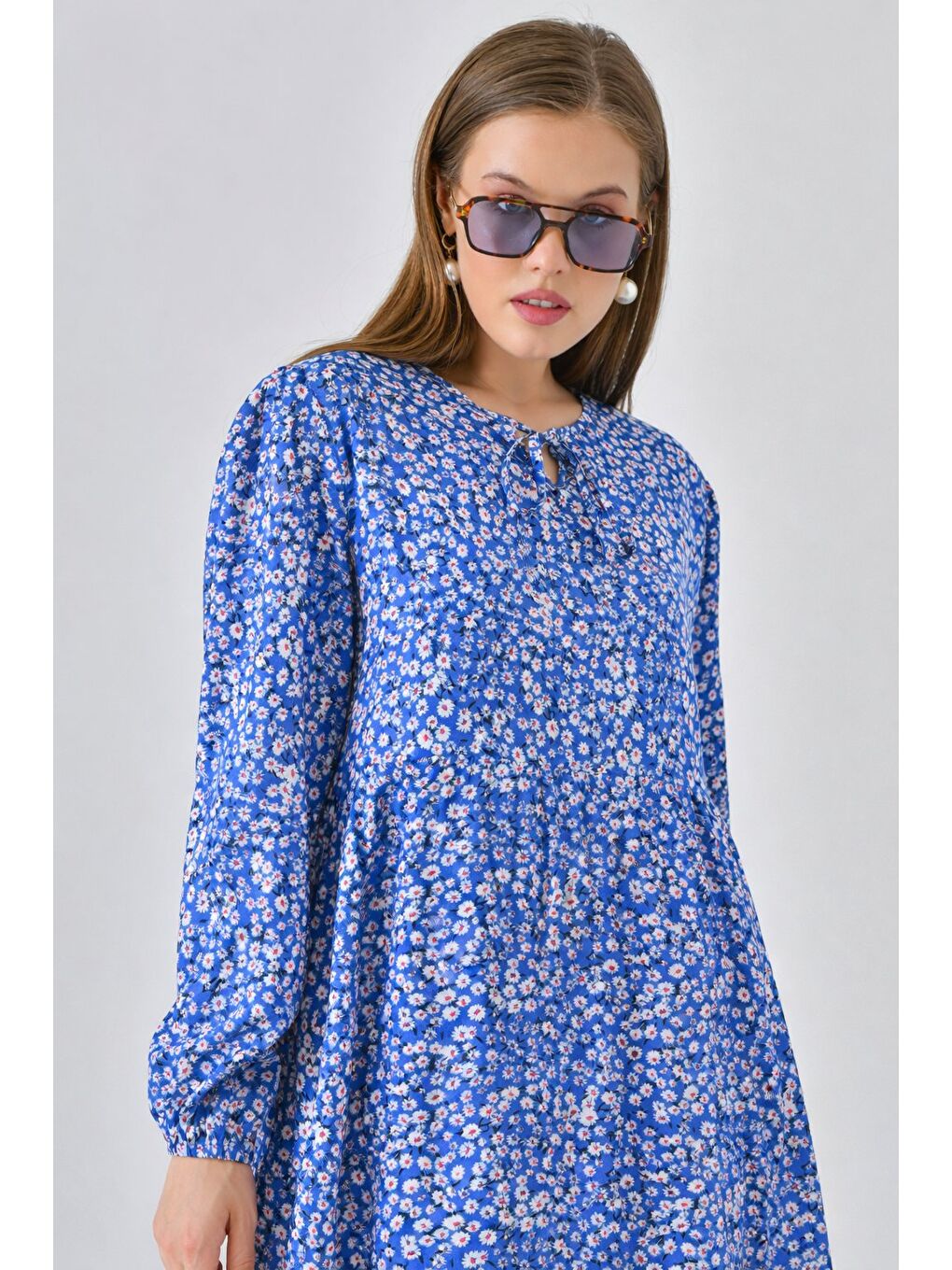 Mavi Bisiklet Yaka Büzgülü Maxi Elbise-3