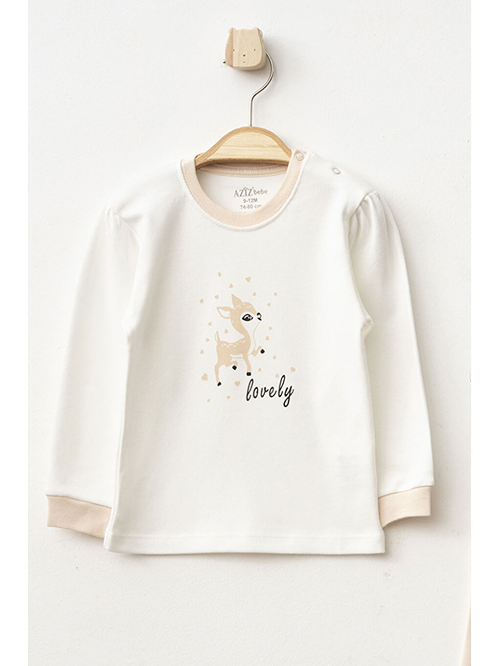 Bej Kız Bebek Animal Desenli Sweatshirt Pantolon T-shirt 3'lü Alt Üst Bebek Takımı 3 Ay-36 Ay-2