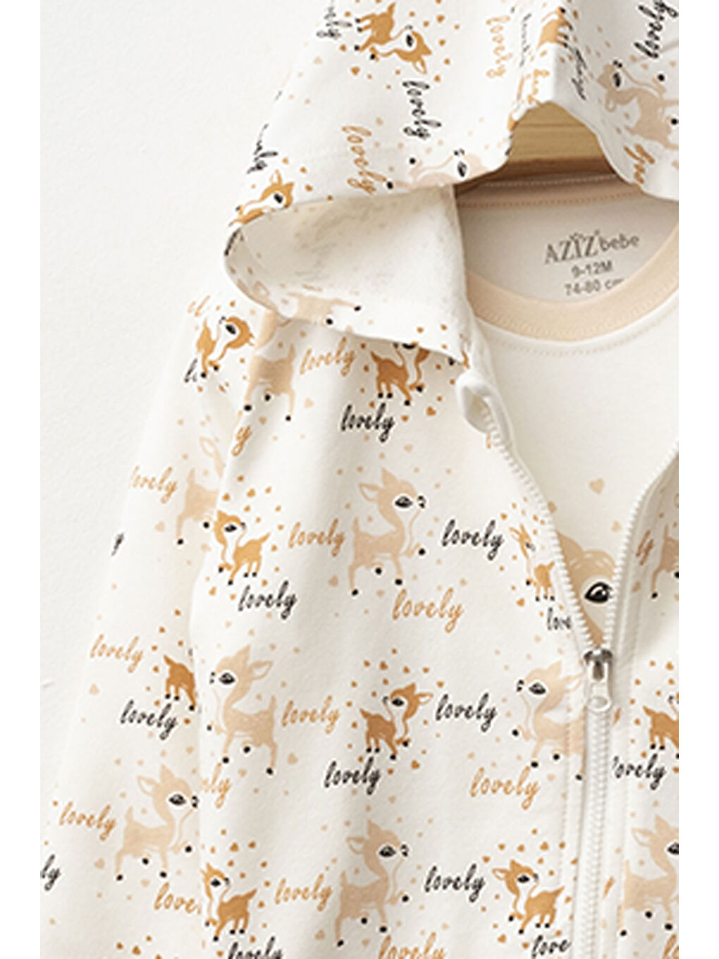 Bej Kız Bebek Animal Desenli Sweatshirt Pantolon T-shirt 3'lü Alt Üst Bebek Takımı 3 Ay-36 Ay-3