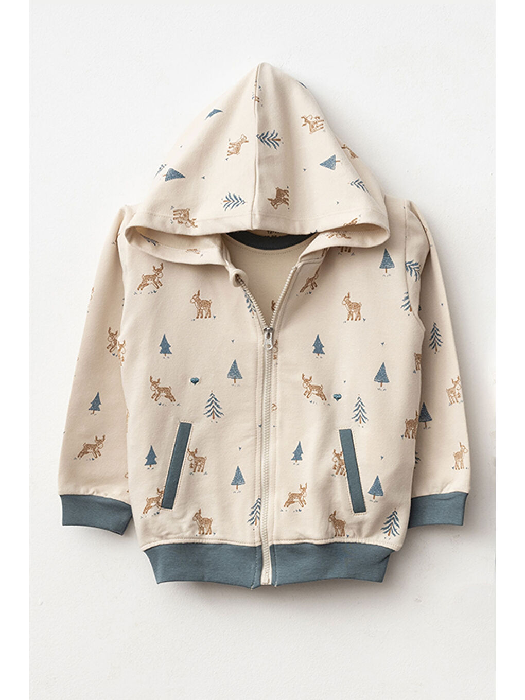 Bej Erkek Bebek Animal Desenli Sweatshirt Pantolon T-shirt 3'lü Alt Üst Bebek Takımı 3 Ay-36 Ay-1