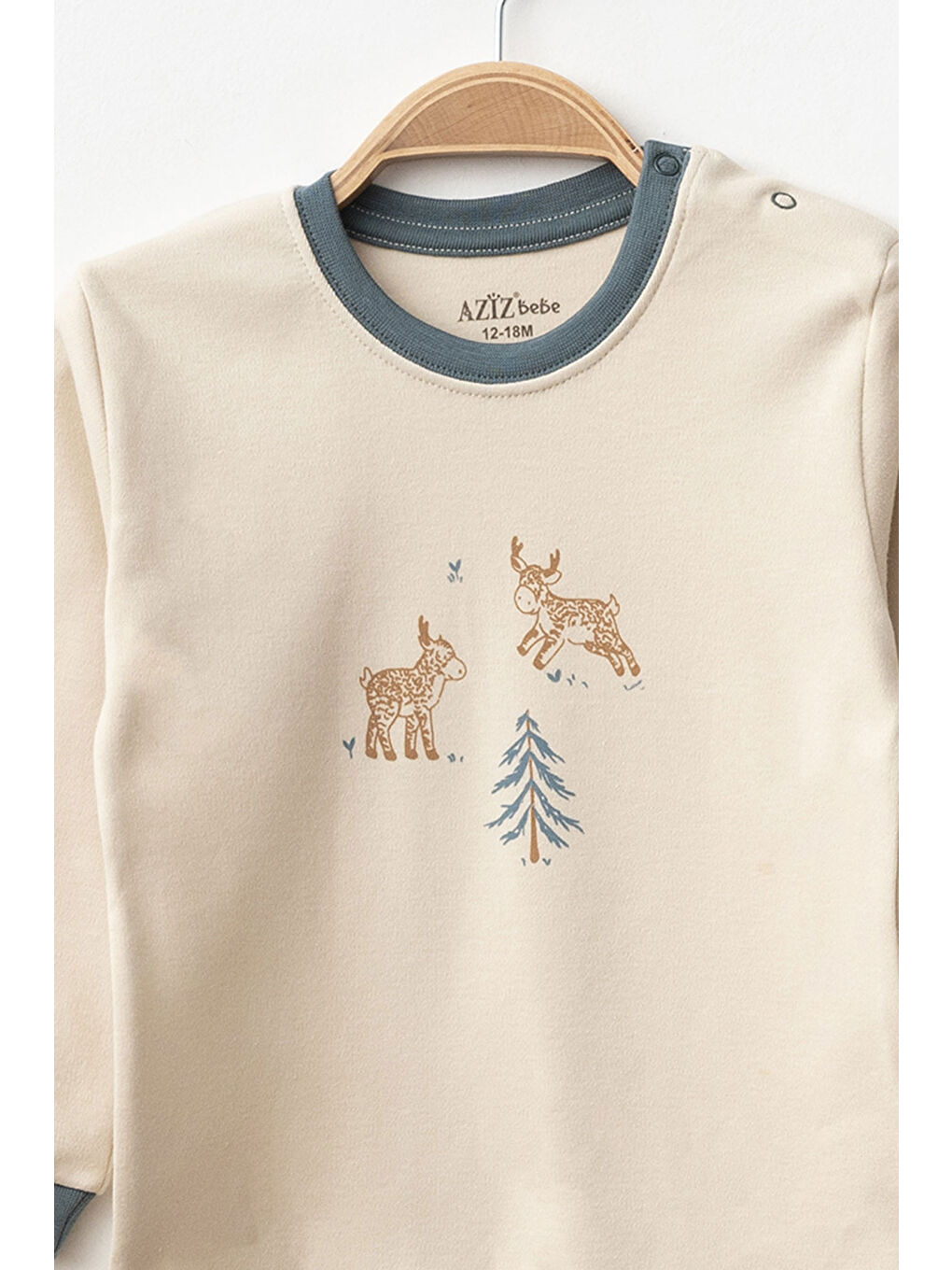 Bej Erkek Bebek Animal Desenli Sweatshirt Pantolon T-shirt 3'lü Alt Üst Bebek Takımı 3 Ay-36 Ay-2