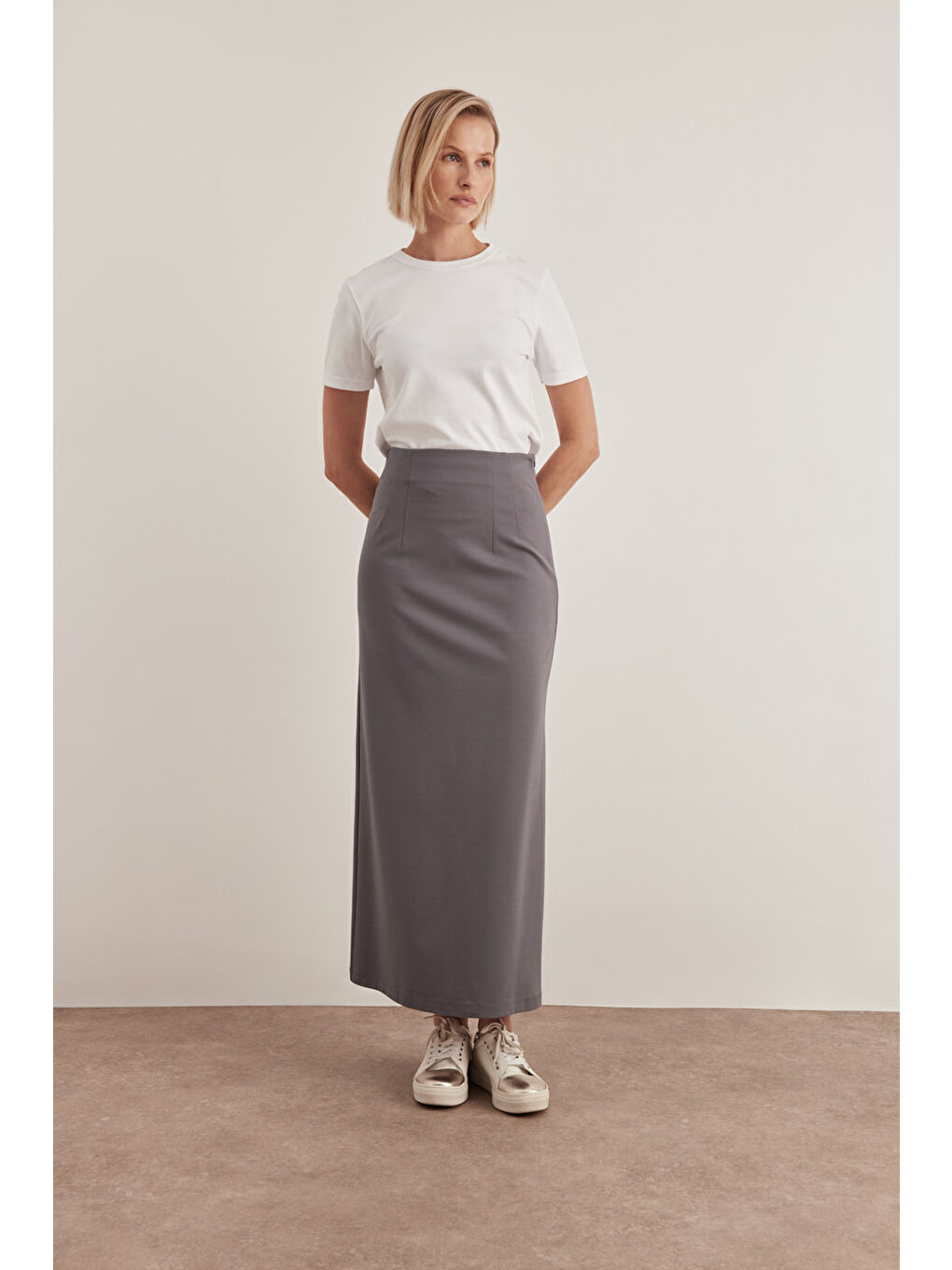 Gri Örme Kalem Etek