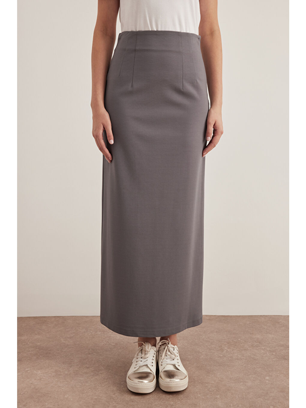 Gri Örme Kalem Etek-1