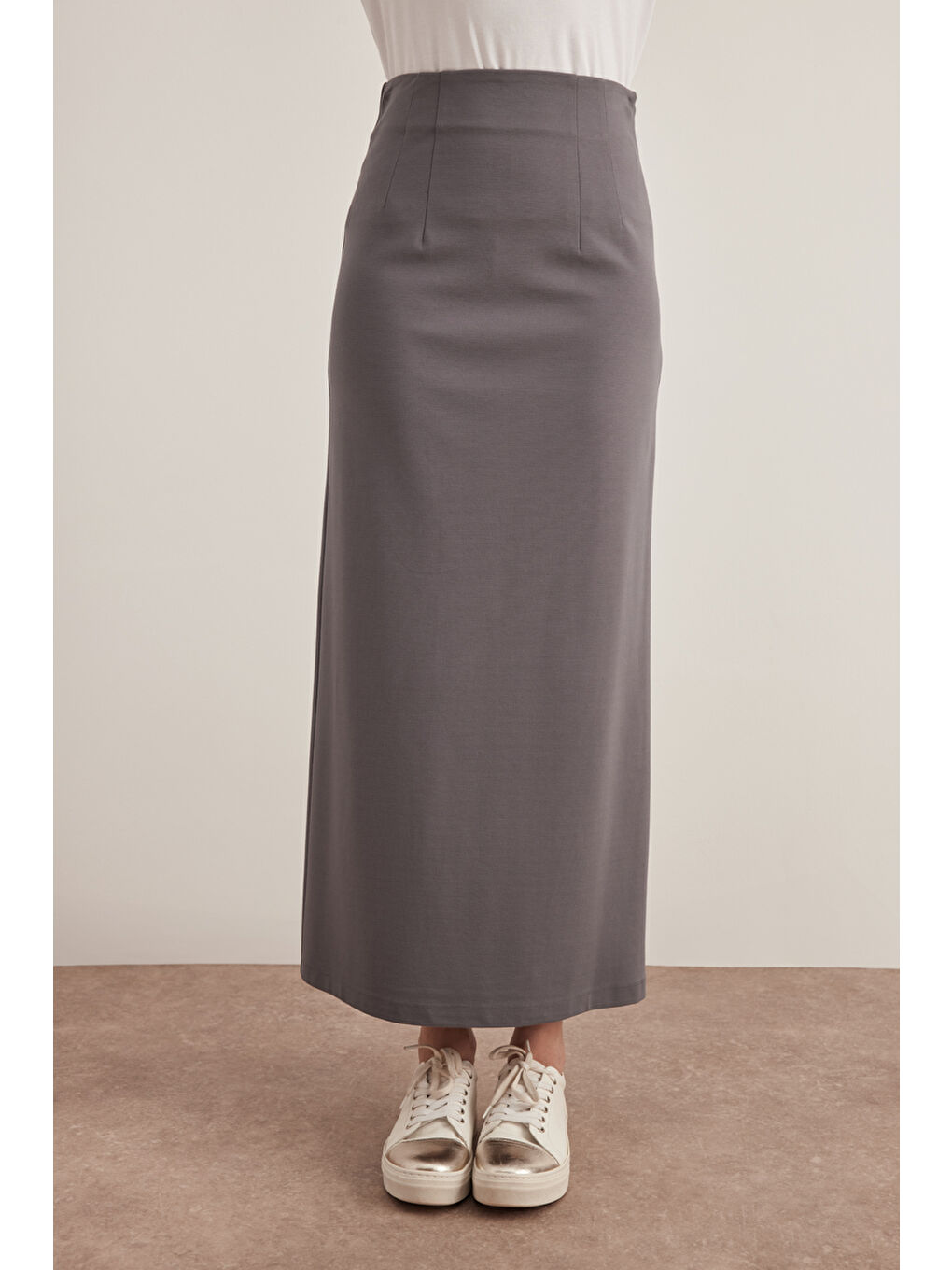 Gri Örme Kalem Etek-3